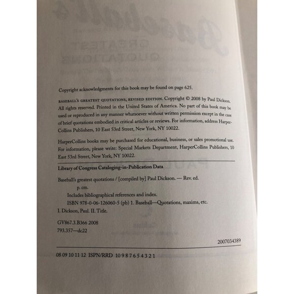 Baseball's Greatest Quotations By Paul Dickson Revised Edition Softcover - Picture 4 of 4